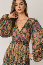 Boho V Neck Tiered Print Maxi Dress: ORCHID JEWEL