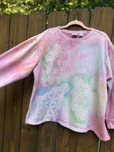 DOILY BLEACH upcycled Sweatshirt // crew neck / 2XL pink rainbow
