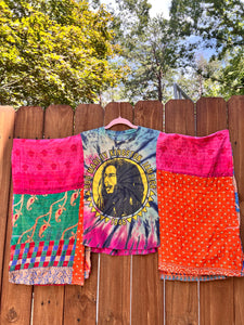 KANTHA TEE KAFTAN // open size handmade //BOB MARLEY tie dye