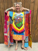 *Remake * KANTHA WING UPCYCLED DRESS// open size handmade// TIE DYE GRATEFUL DEAD bus