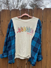 FLANNEL TEE GRAPHIC TOP // open size handmade // GRATEFUL DEAD blue