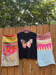 KANTHA TEE KAFTAN // open size handmade // BUTTERFLY patchwork