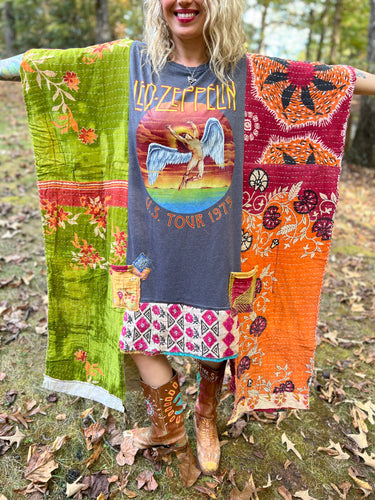 *remake* KANTHA WING UPCYCLED DRESS// open size handmade// LED ZEP grey