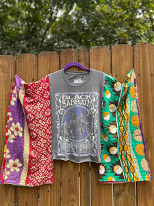 KANTHA TEE KAFTAN // open size handmade //BLACK SABBATH purple