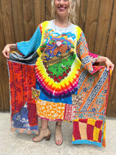 *Remake * KANTHA WING UPCYCLED DRESS// open size handmade// TIE DYE GRATEFUL DEAD bus