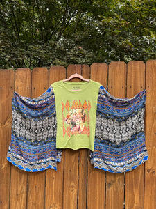 KIMONO TEE KAFTAN // open size handmade //DEF LEPPARD electric