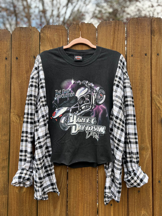 FLANNEL TEE GRAPHIC TOP // open size handmade // HARLEY Guatemala