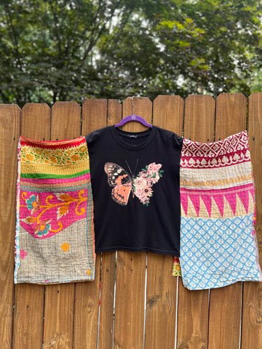 KANTHA TEE KAFTAN // open size handmade // BUTTERFLY patchwork