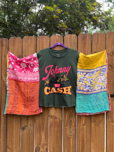*Remake* KANTHA TEE KAFTAN // open size handmade // JOHNNY CASH green