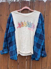 FLANNEL TEE GRAPHIC TOP // open size handmade // GRATEFUL DEAD blue