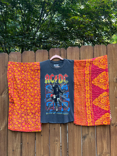 *remake* KANTHA TEE KAFTAN // open size handmade // AC/DC red orange