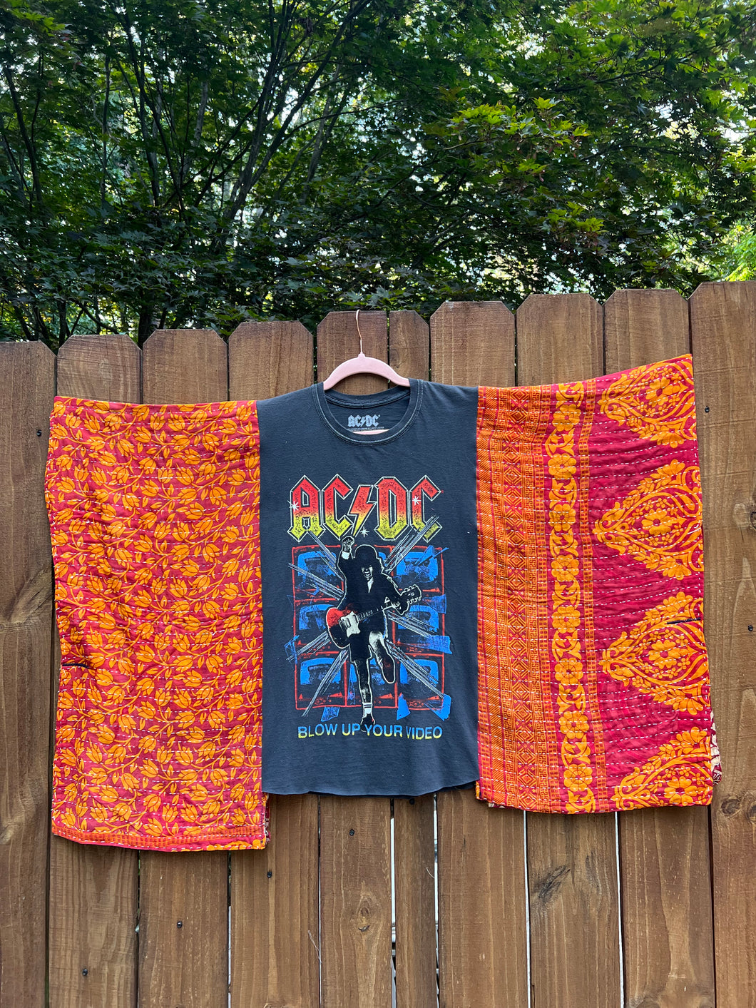 *remake* KANTHA TEE KAFTAN // open size handmade // AC/DC red orange
