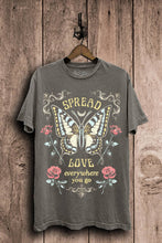 Spread Love Butterfly Graphic Top: Vintage Black Mineral Wash / L