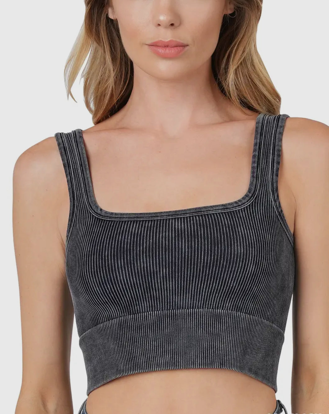 Black squsre neck Ribbed Crop cami / bralette