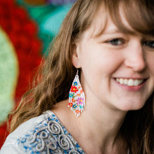 Flower Fringe Earrings White