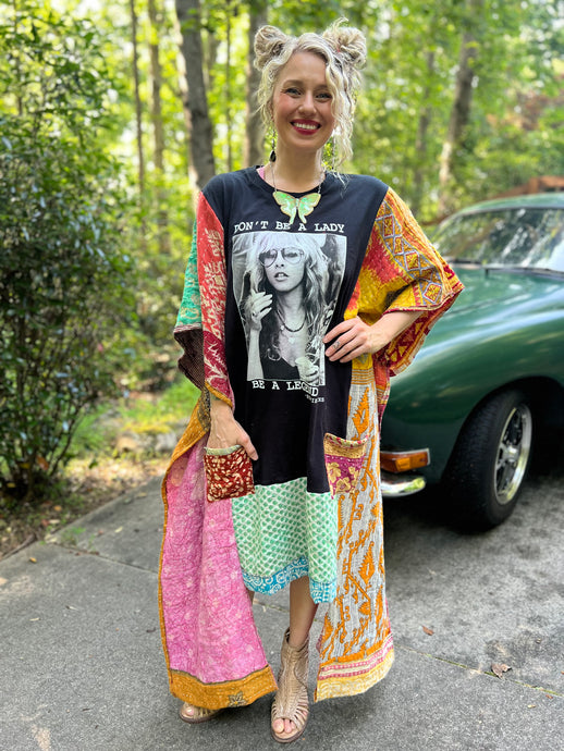*Remake* KANTHA WING UPCYCLED DRESS// open size handmade// STEVIE NICKS LEGEND