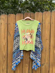 KIMONO TEE KAFTAN // open size handmade //DEF LEPPARD electric