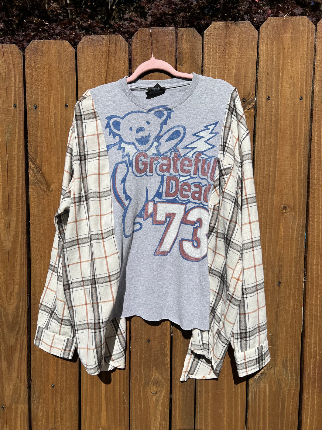 FLANNEL TEE GRAPHIC TOP // open size handmade // GRATEFUL DEAD