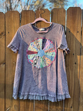 QUILT vintage Plate upcycled ruffle shirt // LARGE