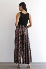 25R84-AA09 PRINTED FLARE PANTS WITH LACE INSERTS AND SMOCKED: Black / L