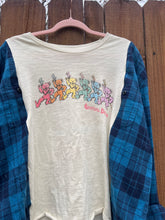 FLANNEL TEE GRAPHIC TOP // open size handmade // GRATEFUL DEAD blue