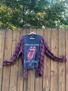 *remake* FLANNEL TEE KAFTAN // open size handmade //ROLLING STONES