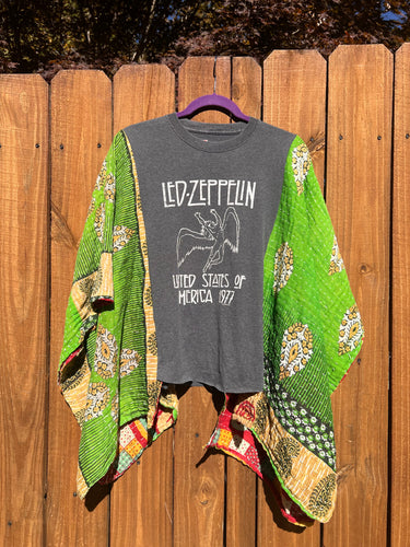 KANTHA TEE KAFTAN // open size handmade // LED ZEPPELIN green