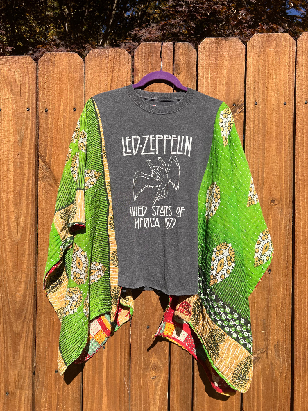KANTHA TEE KAFTAN // open size handmade // LED ZEPPELIN green