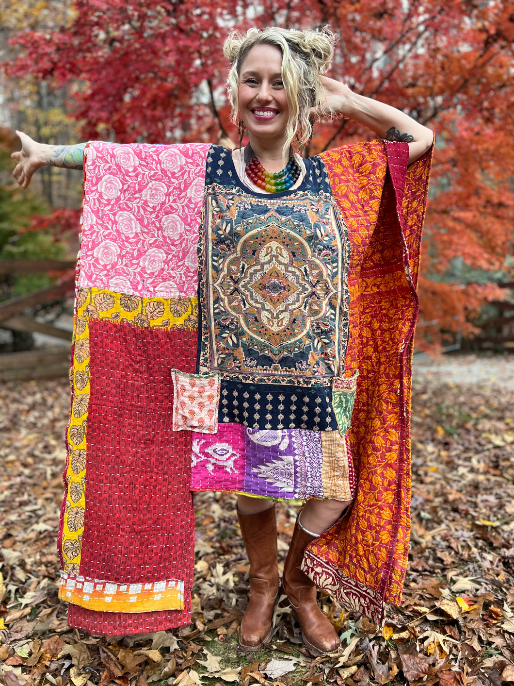 KANTHA WING UPCYCLED DRESS// free size handmade// TAPESTRY