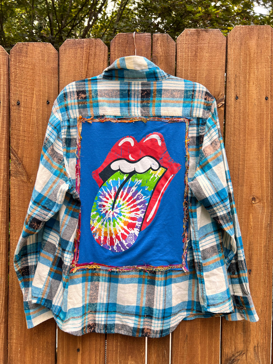 OOAK Medium ROLLING STONES  upcycled FLANNEL shirt