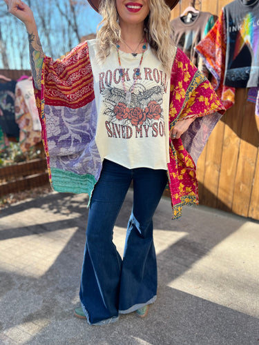 *Remake* KANTHA TEE KAFTAN // open size ROCK & ROLL