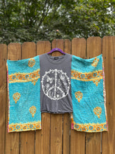 KANTHA TEE KAFTAN // open size handmade //PEACE turquoise