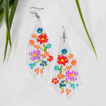 Flower Fringe Earrings White