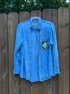 OOAK small PLANT LADY upcycled DENIM shirt