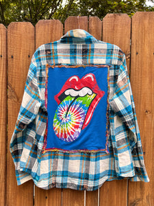 OOAK Medium ROLLING STONES  upcycled FLANNEL shirt