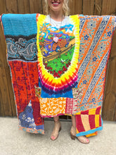 *Remake * KANTHA WING UPCYCLED DRESS// open size handmade// TIE DYE GRATEFUL DEAD bus