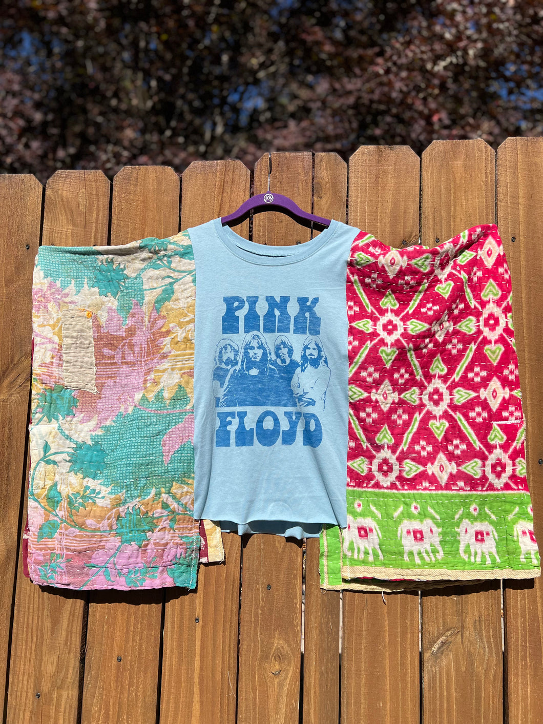 KANTHA TEE KAFTAN // open size handmade // PINK FLOYD blue