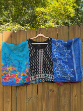 KANTHA TEE KAFTAN // open size handmade // lucky Black blue pattern