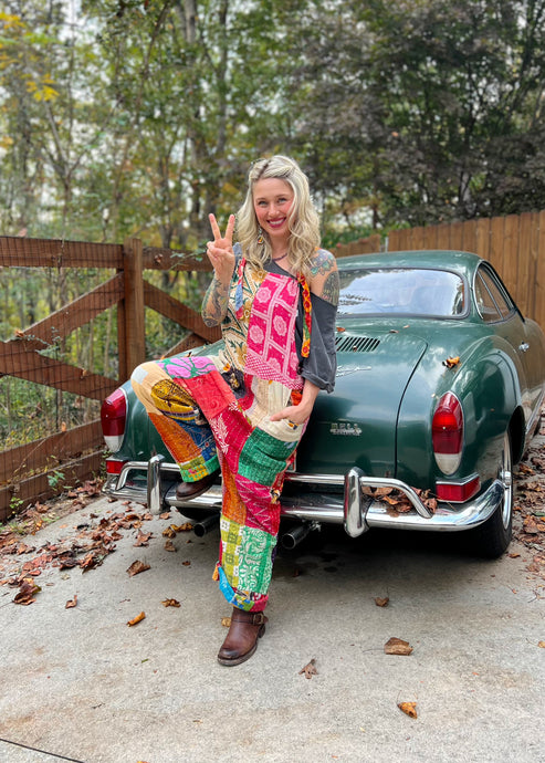 KANTHA ADJUSTABLE OVERALLS // pockets small-XL free size