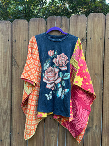 KANTHA TEE KAFTAN // open size handmade // WILD ROSES