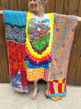 *Remake * KANTHA WING UPCYCLED DRESS// open size handmade// TIE DYE GRATEFUL DEAD bus