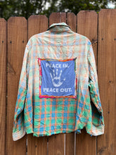 OOAK Large PEACE OUT upcycled FLANNEL shirt