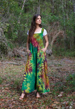 Adjustable green rainbow tie dye overalls