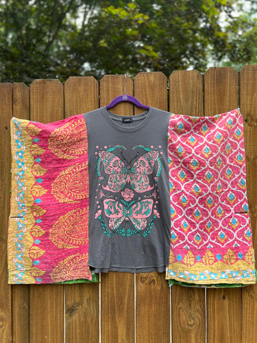 *remake* KANTHA TEE KAFTAN // open size handmade // Double butterfly