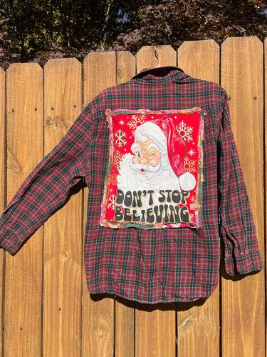 OOAK LARGE (men’s) SANTA vintage upcycled FLANNEL shirt