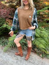 FLANNEL TEE GRAPHIC TOP // open size handmade // CARHARTT