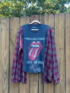 *remake* FLANNEL TEE KAFTAN // open size handmade //ROLLING STONES