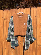 FLANNEL TEE GRAPHIC TOP // open size handmade // CARHARTT