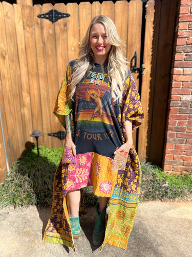 *Remake* KANTHA WING UPCYCLED DRESS// open size handmade// LED ZEP pockets
