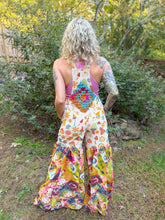 Upcycled PATCHWORK bell bottom OVERALLS // size small MUSHROOM